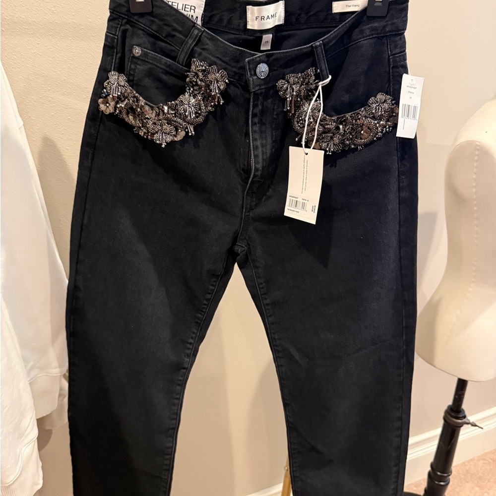 New Frame black Antelier Denim “the hang” Embellished Jeans Sz 25